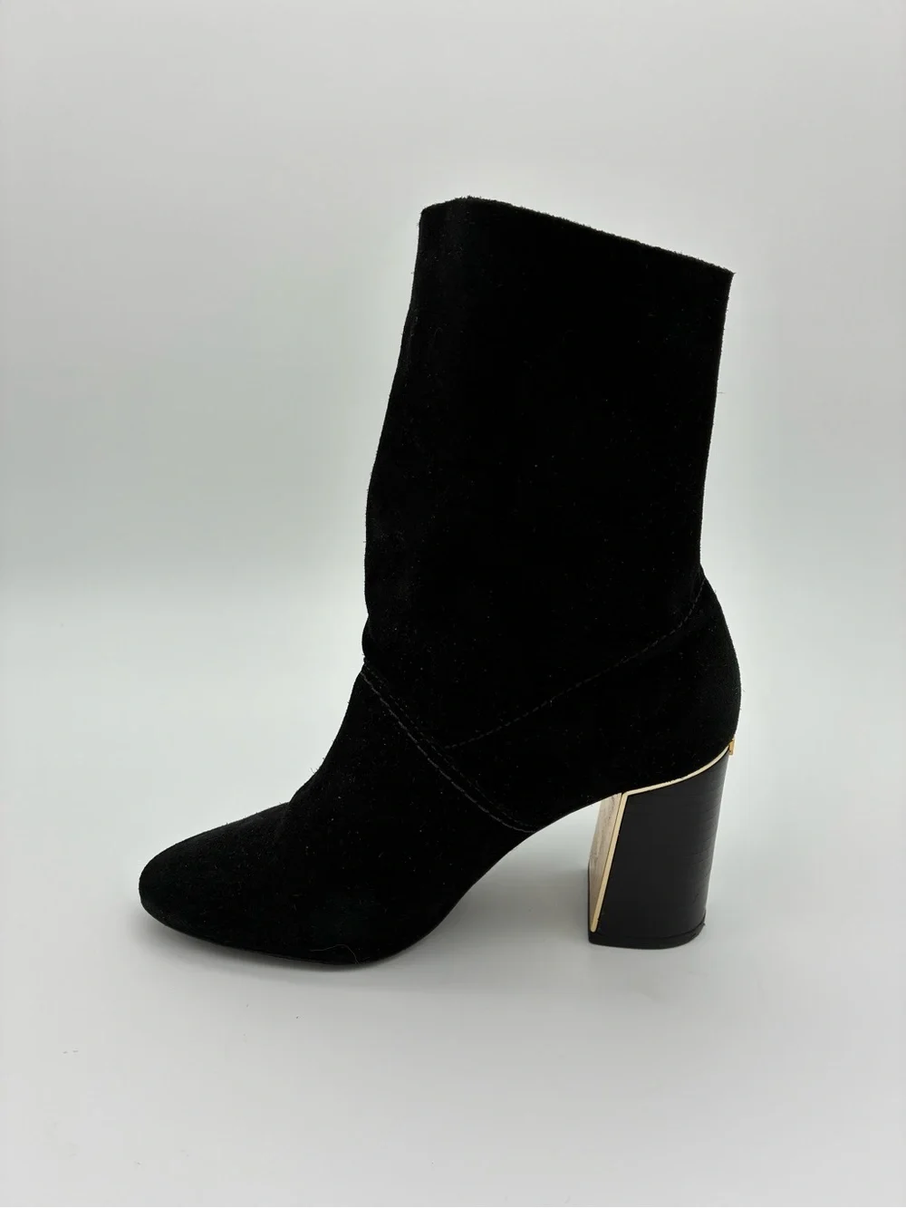 Tory Burch - Gigi Black Suede Ankle Boot with Gold-Trim Block Heel Fringe Tassel
